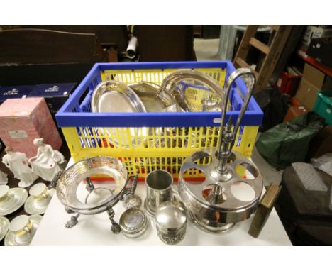 Box of mixed vintage Silver plate to include Hotel Ware, lidded tureen etc