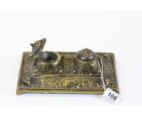 Victorian Style Brass Double Inkwell