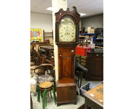 19th century Mahogany Inlaid Longcase Clock, the painted face marked J M Tucker, Trowbridge with seconds dial and date apertu