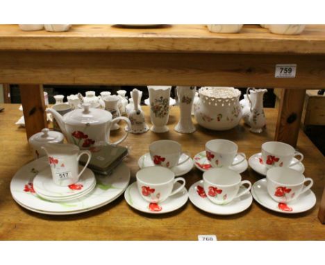 Aynsley ' Meadow ' Part Tea Service including Tea Pot, Milk Jug, Sugar Bowl, 6 Cups and Saucers, 3 Tea Plates, 2 Dinner Plate