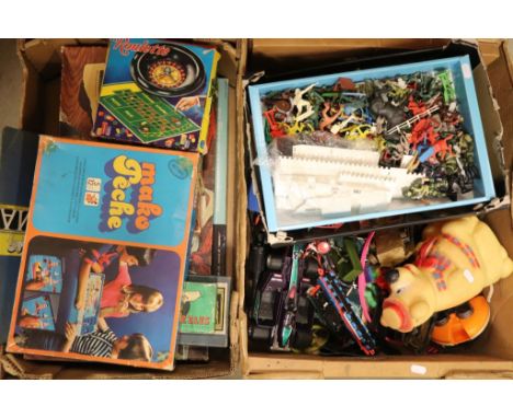 Boxed vintage Board games, Diecast vehicles, plastic Farm Animals, Soldiers etc