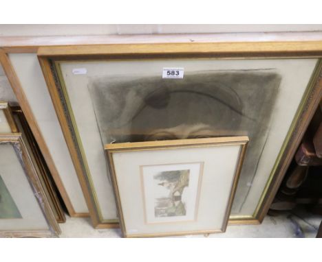 Three framed & glazed pictures to include a large Charcoal Portrait, Limited Edition print of a Lock Keepers Cottage and a mo