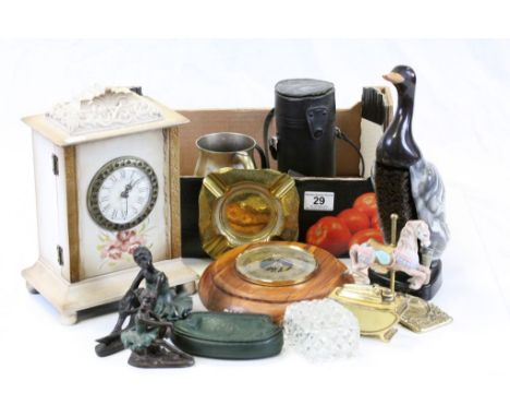 A box of mixed collectables to include clock, barometer, lighter etc