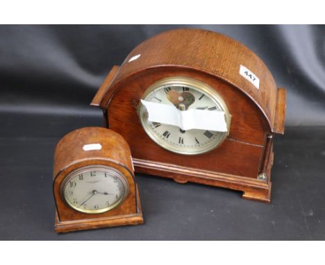 Two vintage Wooden cased Mantle clocks, the small one marked to the dial "Mappin & Webb Ltd Oxford St"