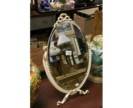Cream and Gilt Painted Oval Easel Back Dressing Table Mirror with Bevelled Edge