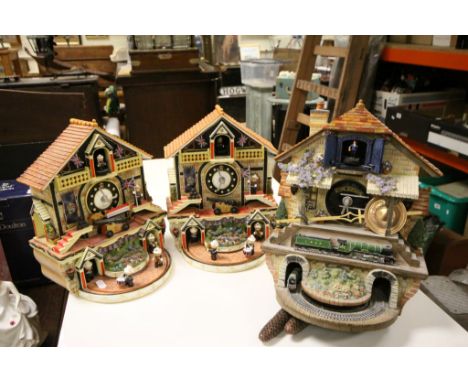 Three Bradford Exchange clocks to include Faithful Fuzzies, a boxed Yulestiner Brewery model, a boxed Leonardo Yacht model an