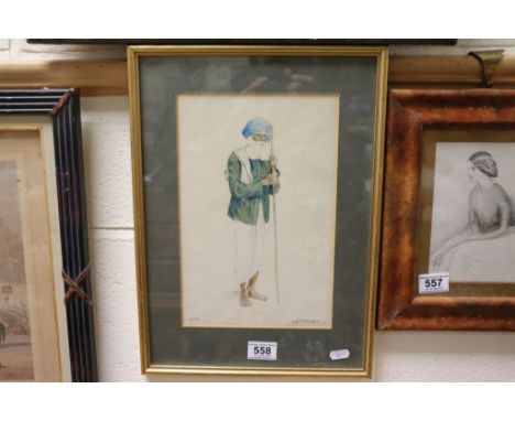 Albert Hankel watercolour portrait of a bearded turbaned man signed and dated 1928