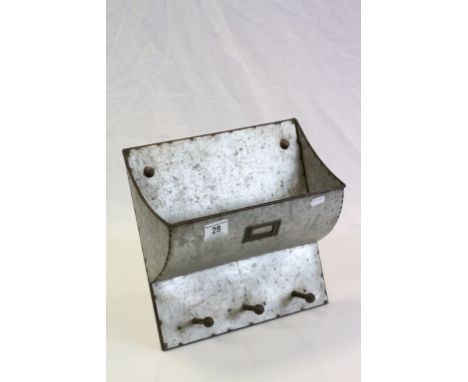 Galvanised Industrial Wall Mounted Hopper with Three Hanging Pegs beneath