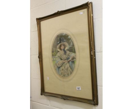 Gilt Framed Oval Mezzotint titled ' Penelope ' and signed in pencil E M Hesten and Herbert Carmichael