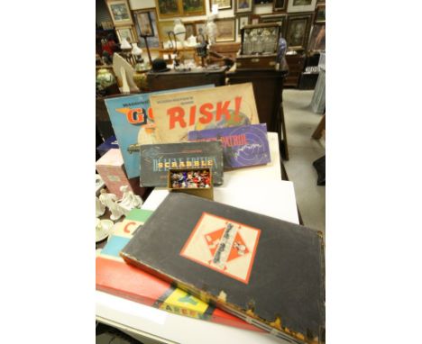 Collection of vintage boxed Board Games and a box of loose Subbuteo figures