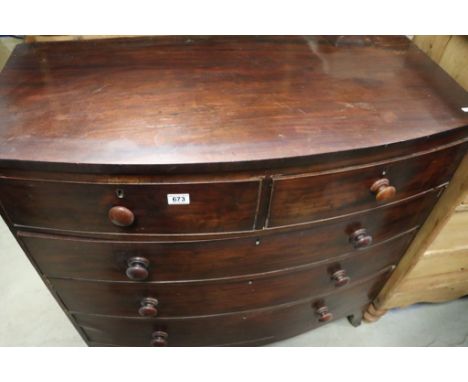 Early 19th century Mahogany Bow Fronted Chest of Two Short over Three Long Drawers raised on swept bracket feet