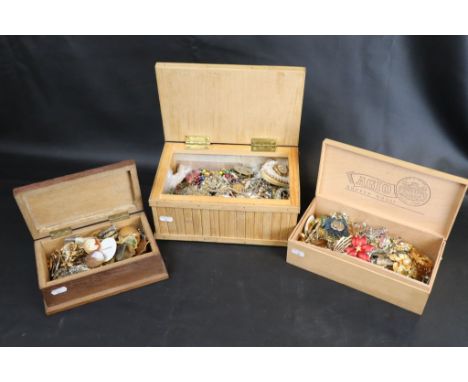 Three Boxes of Vintage Costume Jewellery Brooches, etc