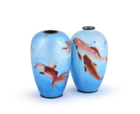 Kumeno Teitaro:: A Japanese Cloisonné and Tsuki-Jippo Enamel Vase, of tapered ovoid form with short everted neck, decorated o