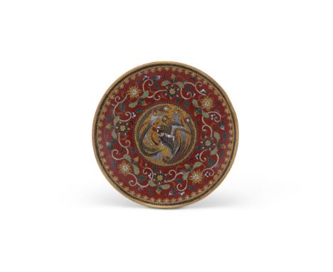 A Small Japanese Cloisonné Enamel dish, of circular form resting on a low foot rim, decorated in gold wire cloisonné in the s
