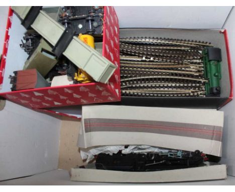 A BOX CONTAINING A SELECTION OF MODEL RAILWAY PARTS &amp; ACCESSORIES 