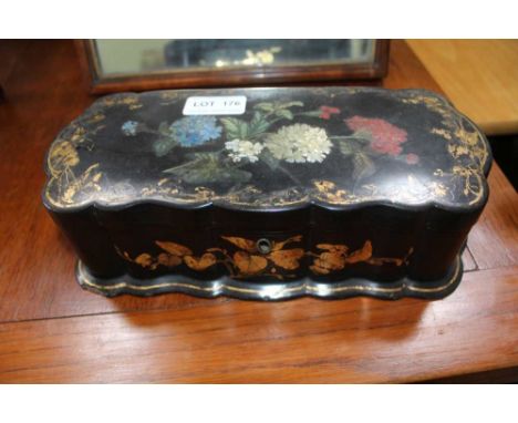 A 19TH CENTURY JENNENS &amp; BETTRIDGE DECORATED MOTHER OF PEARL VANITY BOX with part fitted interior 