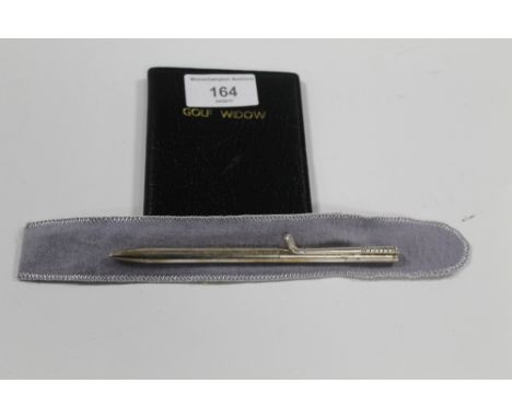 A SILVER GOLF INTEREST PEN TOGETHER WITH A SMALL GOLF WALLET MIRROR 