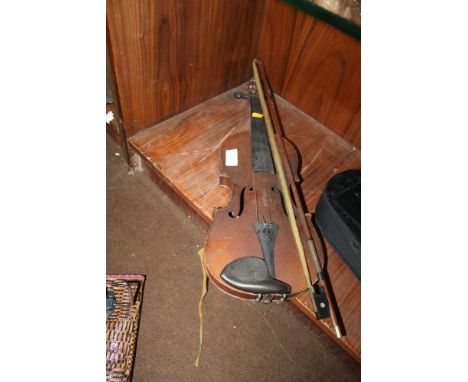 A VINTAGE VIOLIN AND BOW A/F 