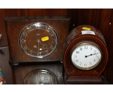 A SMITHS MANTEL CLOCK TOGETHER WITH AN INLAID MANTEL CLOCK 