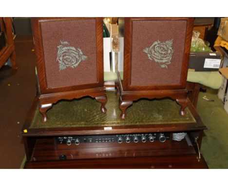 A PERIOD HIGH FIDELITY LEATHER TOPPED RECORD PLAYER AND SPEAKERS 