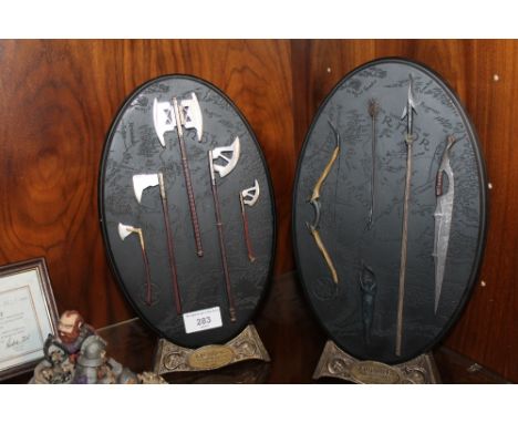 TWO BOXED LIMITED EDITION SIDESHOW WETA COLLECTIBLES LORD OF THE RINGS WEAPONS 'THE ARMS OF GIMLI' AND 'THE ARMS OF THE MORIA