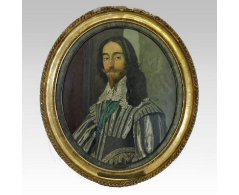 English school, 20th century, half-length portrait of King Charles the Martyr, oil on canvas, 72 x 51cm, oval