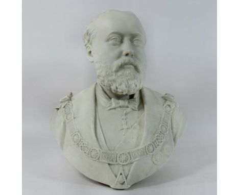 A 19th century Copeland parian portrait bust of Edward VII, in formal dress, inscribed W. T. Copeland and sons, Pub May 1876 