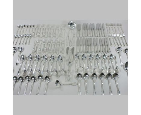 A modern German sterling silver table service, by Auerhahn Creation flatware, comprising: twelve table knives, twelve table f