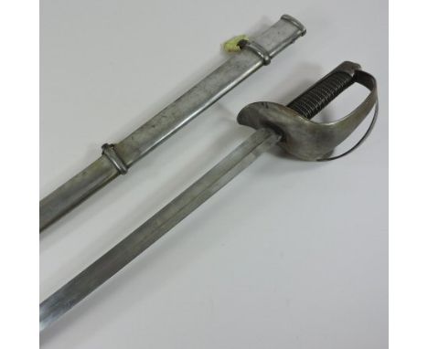 A 19th century dress sword, with a wire bound grip and steel blade, stamped F K, with a steel scabbard, 107cm long overall