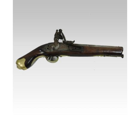 A George III flintlock pistol, the engraved lock plate inscribed G R and stamped 'Tower', the walnut stock with a brass pomme