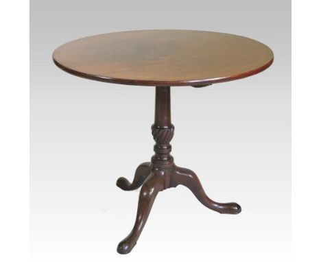 A George III mahogany and inlaid tilt top occasional table, on a turned column and tripod base, 82cm 