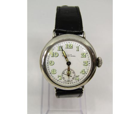 Vintage silver lug military type watch, with luminous Arabic numerals and hands, subsidiary second dial, 35 mm case, currentl