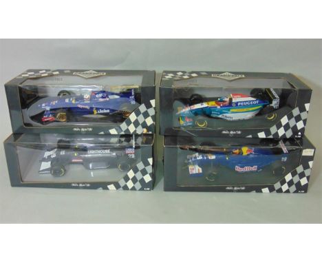 4 Minichamps Grand Prix Formula One 1:18 scale boxed model racing cars including 180950014 Jordan Peugeot EJR 195 R. Barriche