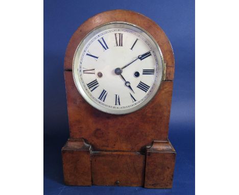 Late 19th century burr walnut domed top twin train mantle clock, 38 cm high (AF) 