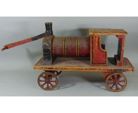 Large vintage wooden pull along /ride on toy train, length (excluding handle) 64cm 