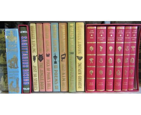 A collection of Folio Society books, Jane Austen, Rudyard Kipling, etc, together with Plain or Ringlets, and Romfords Hounds 
