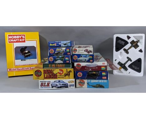 Collection of model plane and car kits including the following by Airfix; Hawker Hurricane, Lockheed Stealth, Sikorsky Helico