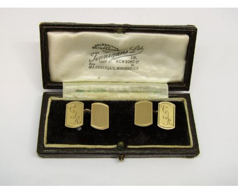 Pair of 9ct cufflinks with engine turned detail and engraved initials, 9.5g 