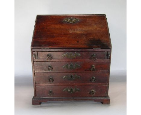 Good Georgian mahogany apprentice piece bureau, the fall front enclosing a fitted interior, with small drawers, over four lon