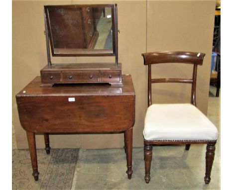 A Victorian mahogany Pembroke table fitted with a single drawer, together with a 19th century mahogany bar back dining chair 