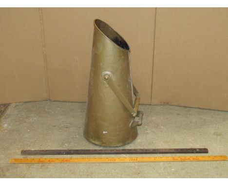 A brass two handled coal hod of tapered form containing two vintage boxwood rules/measures (3) 