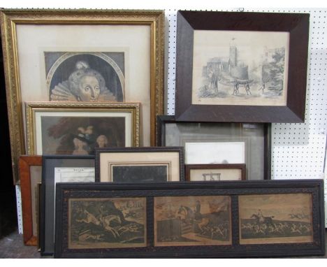 Collection of 18th and 19th century and other prints  and engravings including an unusual black and white lithograph showing 