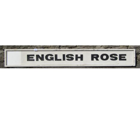 A vintage painted wooden sign with raised lettering 'English Rose', together with an accompanying English Rose Kitchen brochu