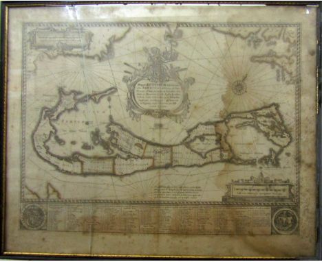Willem Blaeu (1571-1638) - Map of Bermuda (c.1630 or later) with some hand colouring and with inset list of plantation share 