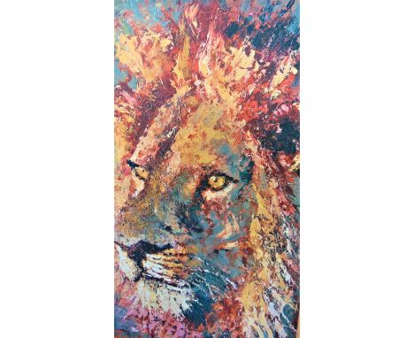 Rolf (Contemporary school) - Study of a lion, signed coloured limited edition oil effect print, 59 x 34cm, together with a st