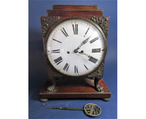Unusual small Regency caddy top twin train mantle clock, with stepped caddy top, twin train enamel convex dial and glass, Rom
