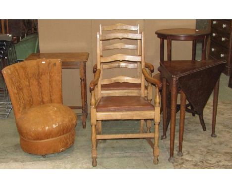 One lot of miscellaneous furniture to include an oak envelope corner folding occasional table, raised on four turned tapered 