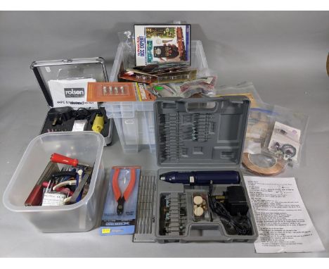 Collection of of tools and equipment for railway modelling, including 2 boxed 'On Track Control Light Units', rotary tool kit