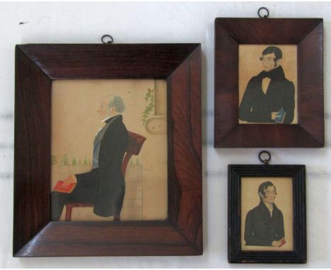 19th century naive school - Three quarter length portrait in profile of a seated gentleman holding a book inscribed India and