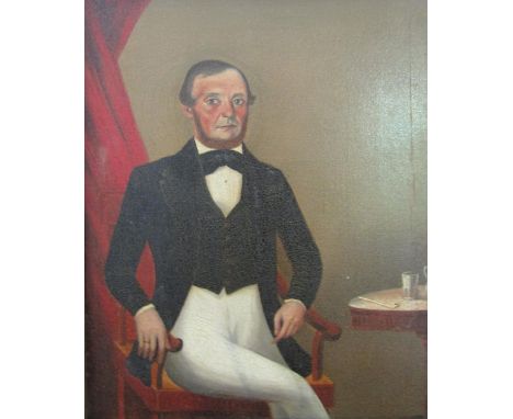 19th century probably American school - Three quarter length portrait of a bearded gentleman seated in an interior setting be